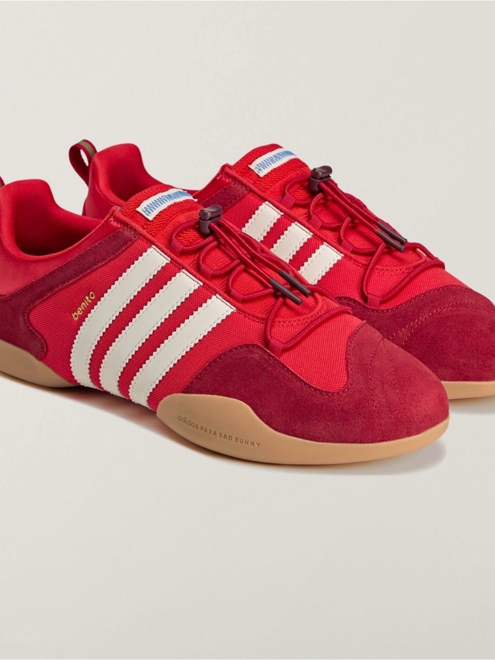 adidas ballerina sneaker bad bunny flamboyan red with cream stripes